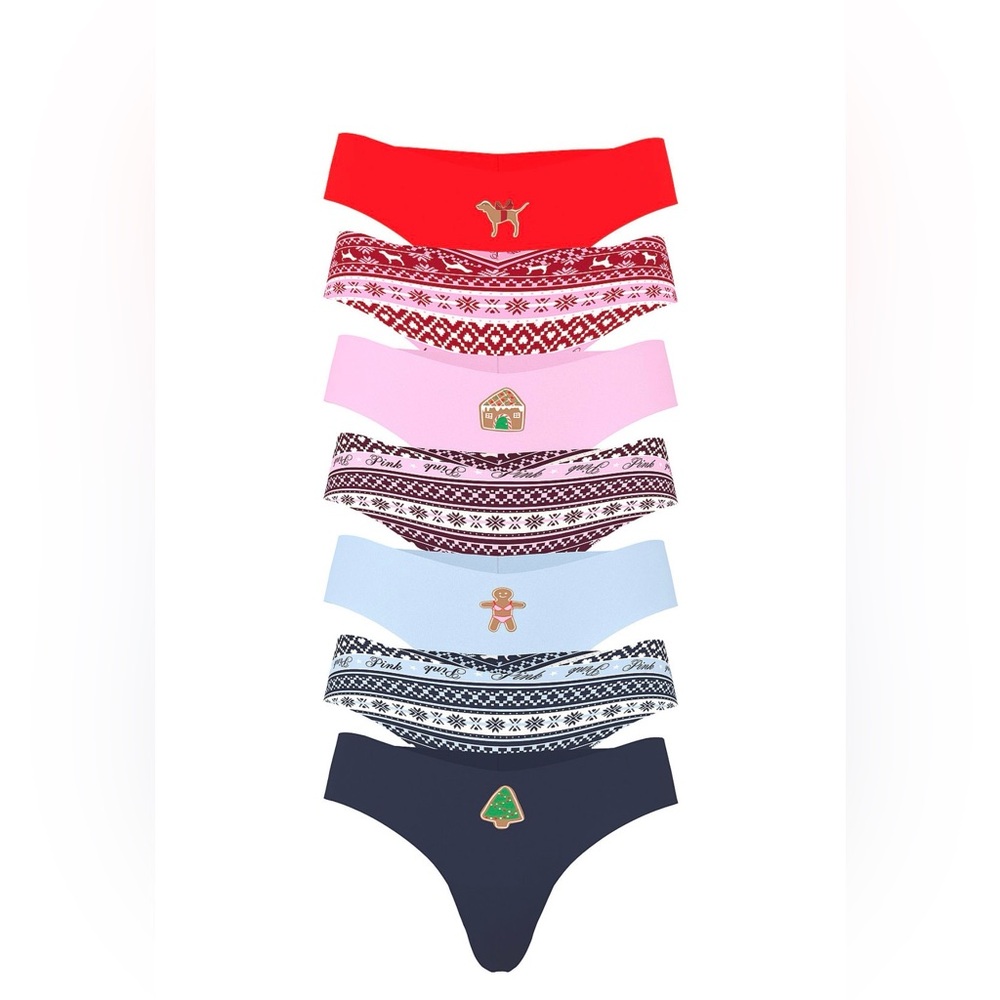 PINK Victoria's Secret packet 7-women no show thong Set - Red, Pink, Blue, Navy